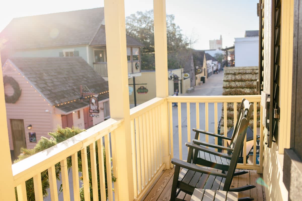 Private balcony of the Historic St. Augustine Balcony Suite overlooking St. George Street