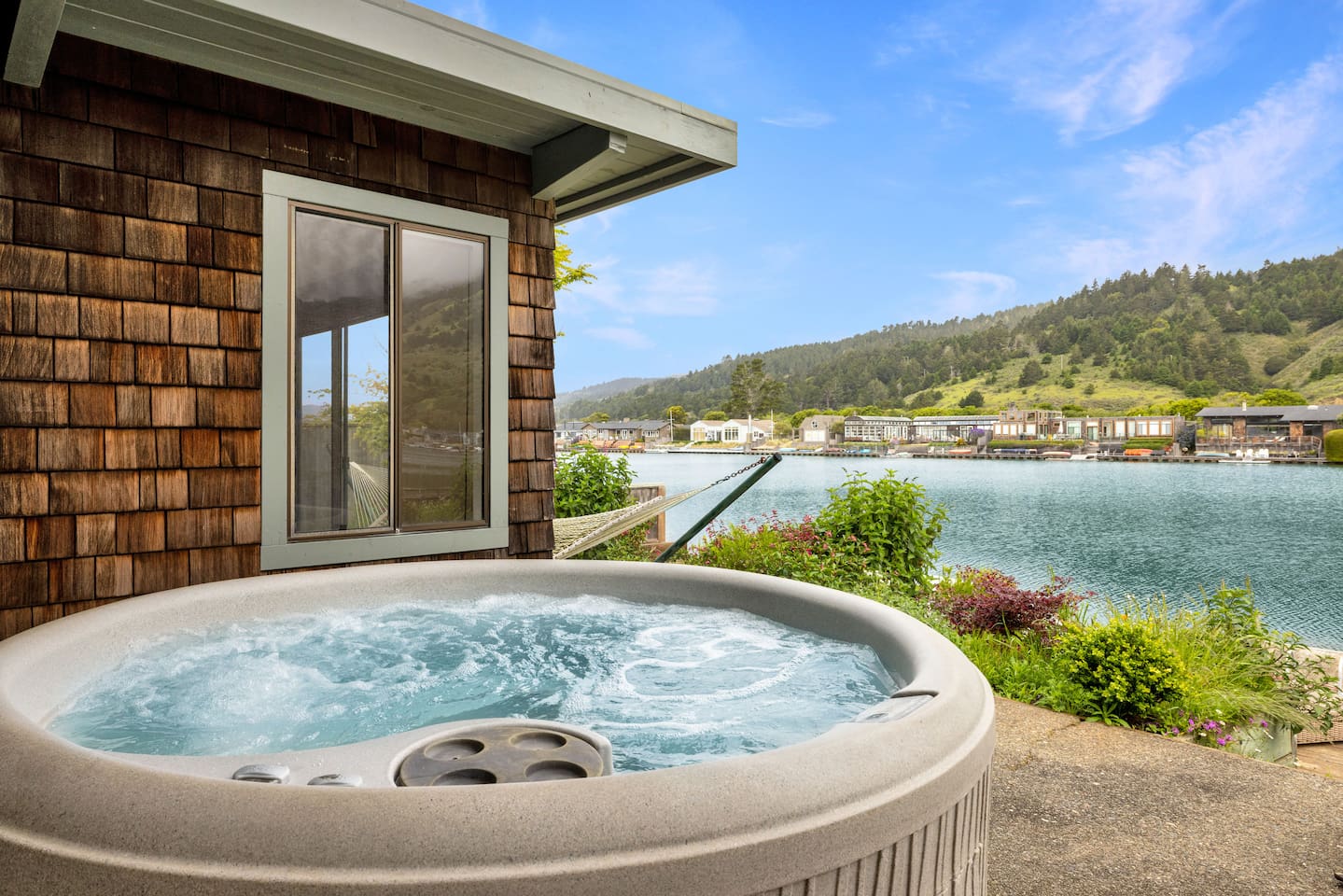 Stinson Beach vacation rental hot tub with lagoon view