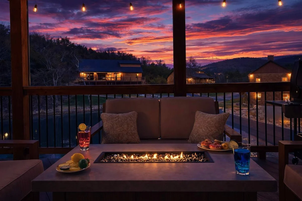 Close to pools, overlooks water, gorgeous cabin property photo 2