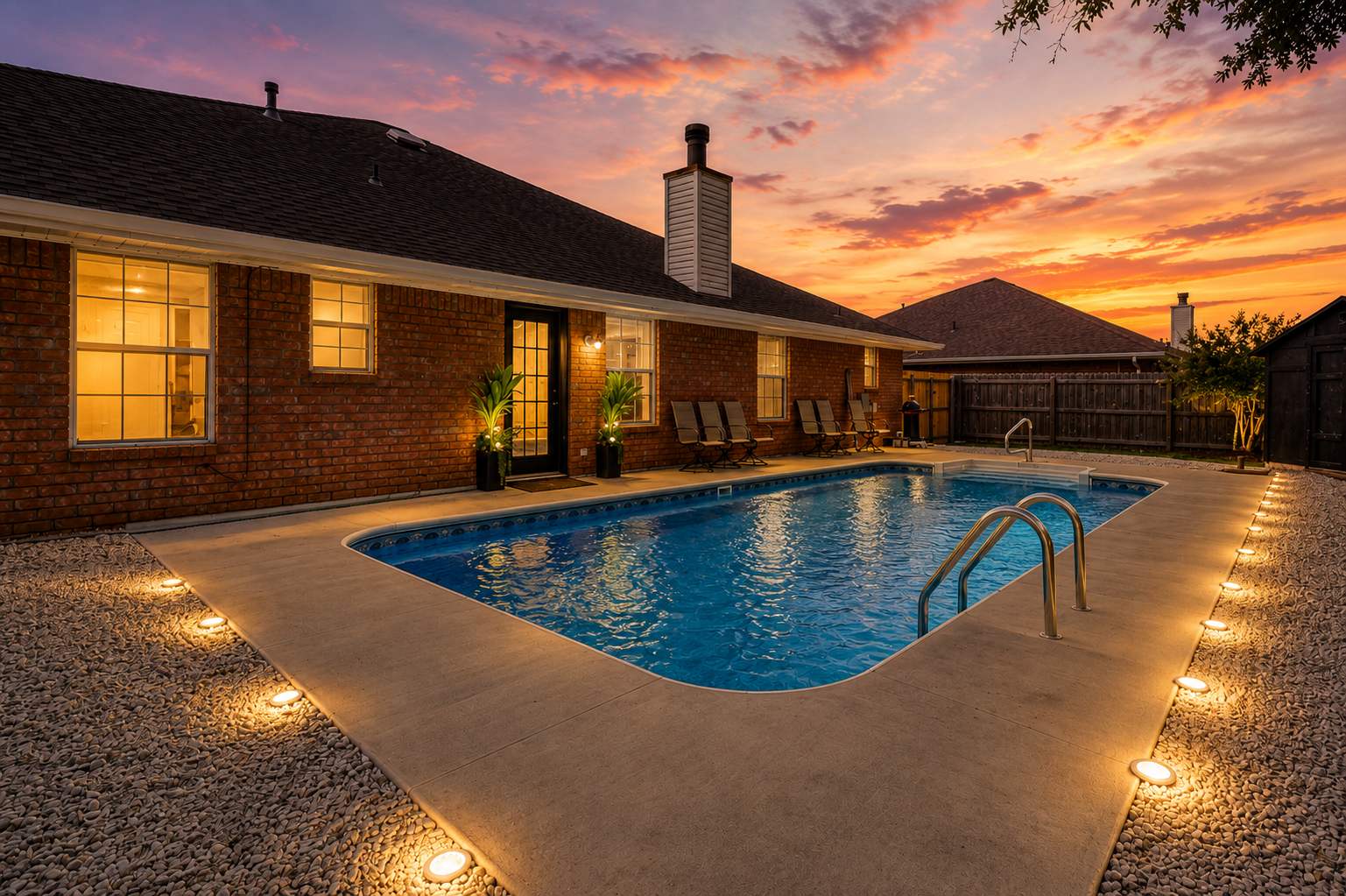 Vacation rental home with pool at sunset, Pensacola, Florida