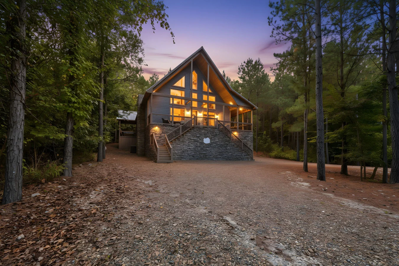 Whispering Wooded Loft cabin near Mountain Fork Brewery in Broken Bow, Oklahoma, with firepit and wooded surroundings
