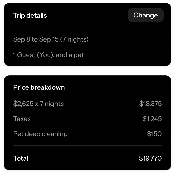 Detailed pricing breakdown with no hidden fees