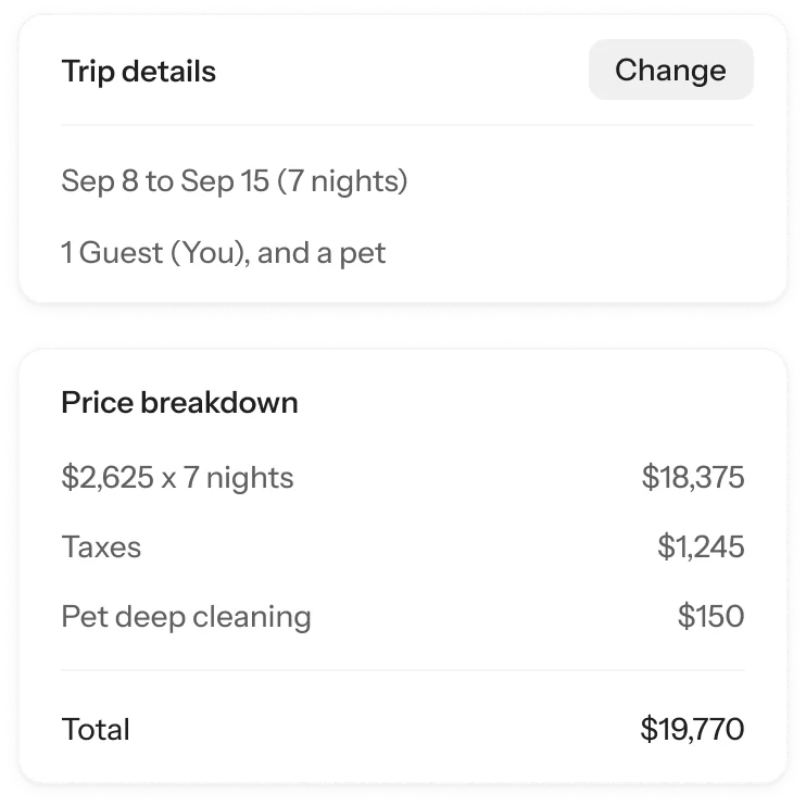 Detailed pricing breakdown with no hidden fees