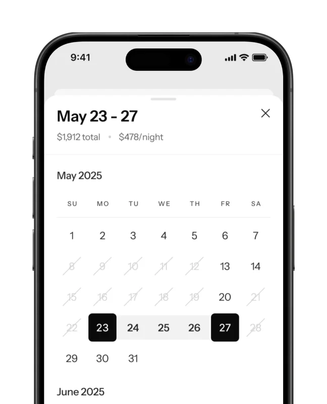 Calendar interface showing transparent pricing and availability