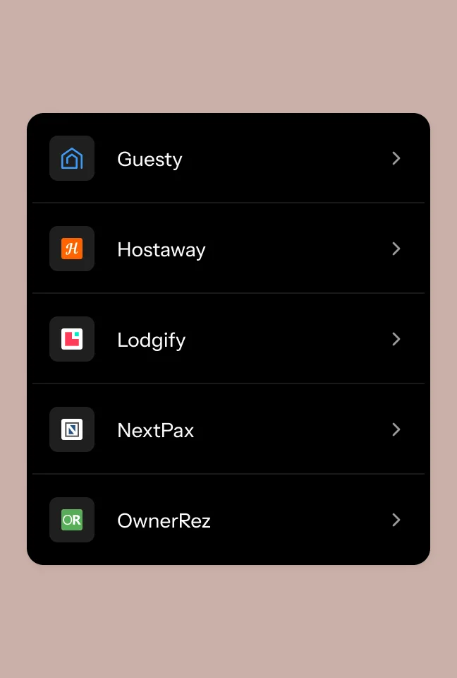 Interface showing various property management systems that can be connected
