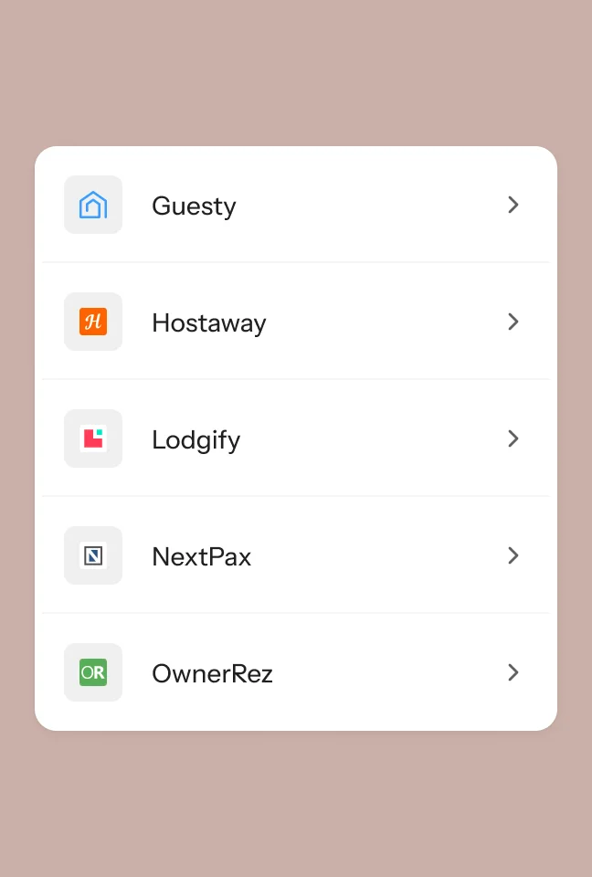 Interface showing various property management systems that can be connected