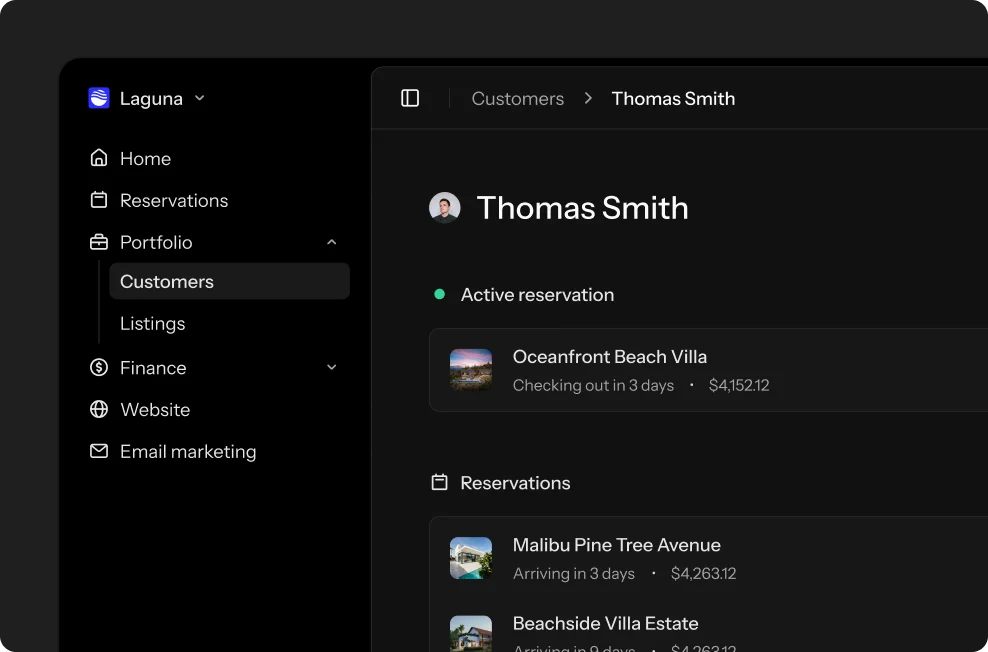 Interface showing custom guest management software