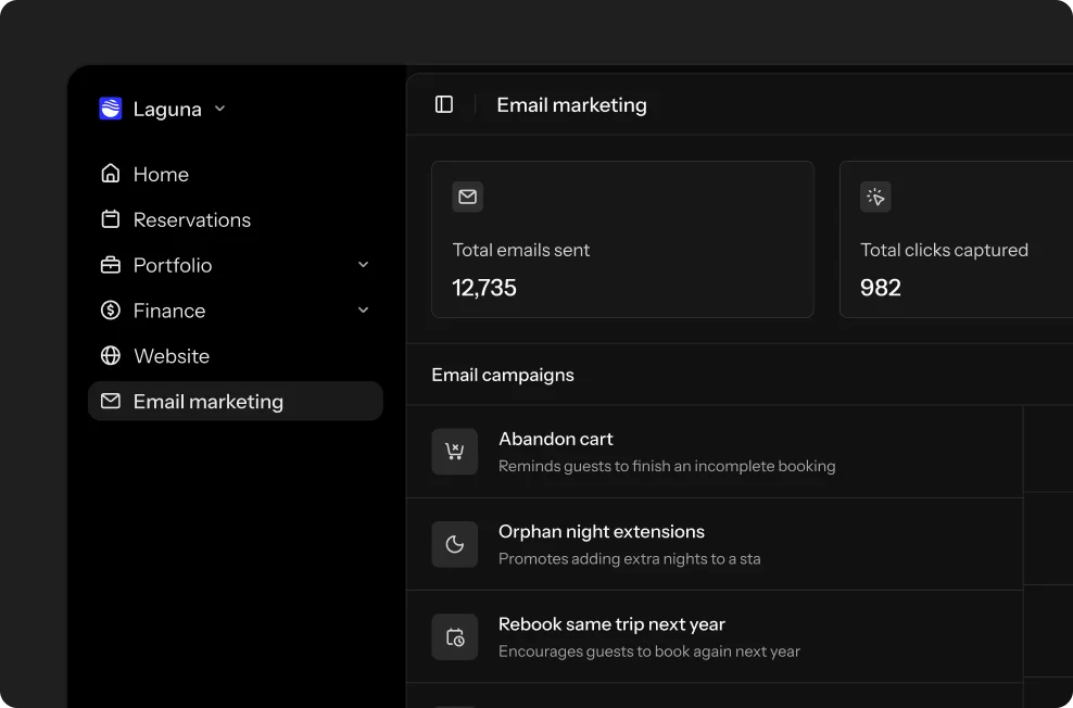Interface showing email marketing options